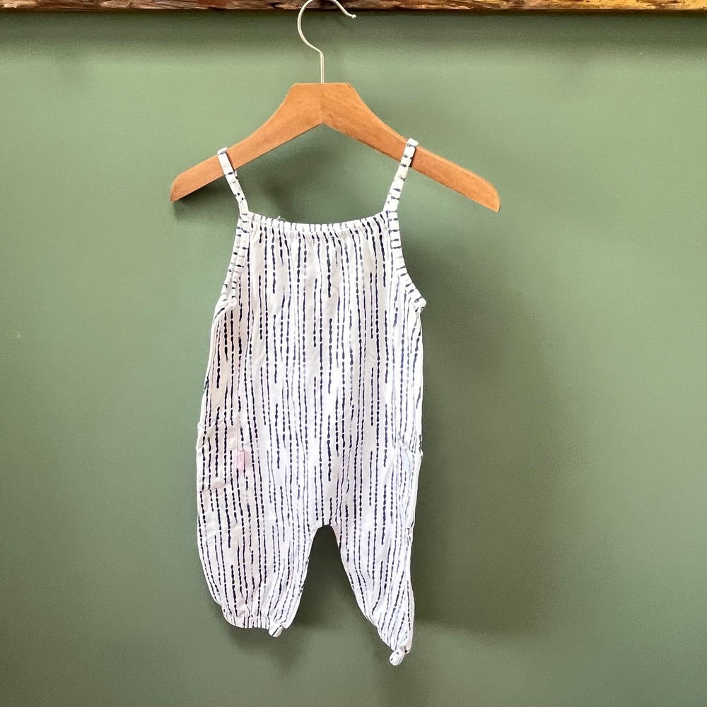 Mini Heroes Toddler Girls Blue White Dash Print Spaghetti Strap Romper 24M